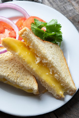 Grilled cheese sandwich with tomato and onion