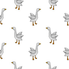 Seamless pattern with a bird. Farm goose.