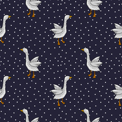 Seamless pattern with a bird. Farm goose.