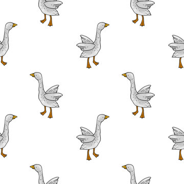 Seamless pattern with a bird. Farm goose.