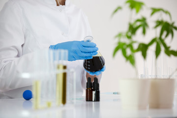 Experimental titration of the CBD oil in a glass bowl