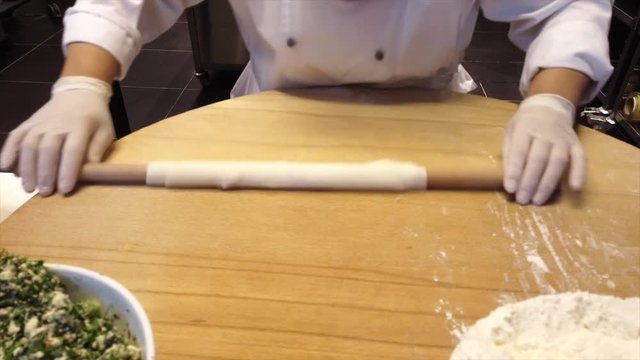 Gozleme, a Turkish pastry  in step 2 is rolled out flat.