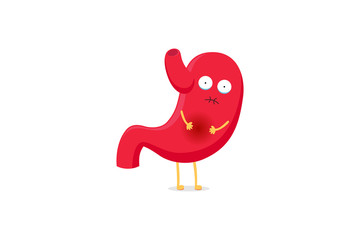Cute cartoon stomach character unhealthy sick ulcer emoji emotion. Vector organ digestive system gastritis and abdominal pain. Funny illustration