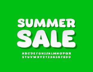 Vector fresh banner Summer Sale with white Font. Trendy Uppercase Alphabet Letters and Numbers 