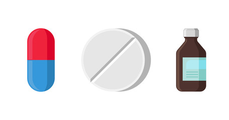 Medical brown bottle glass with label isolated on white background. Vector packaging template mockup flat style icon