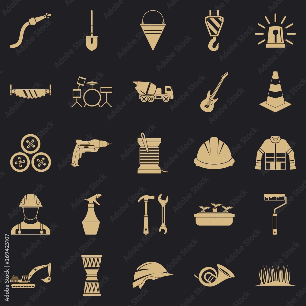Poster tool icons set. simple set of 25 tool vector icons for web for any design