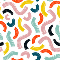 Hand drawn various shapes. Curves and arcs. Abstract contemporary seamless pattern. Modern trendy vector illustration