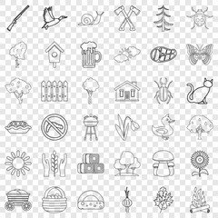 Village icons set. Outline style of 36 village vector icons for web for any design