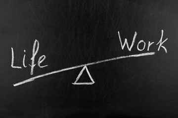 Drawing Life and Work balance scale on the blackboard