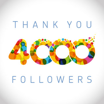 Thank you 4 000 followers logotype. Congratulating bright 4.000 networking thanks, net friends yellow symbol, 4000k sign with bubbles. Isolated smiling numbers. Abstract graphic design 4% off template
