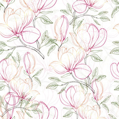 Seamless pattern floral background with flowers Magnolia. Vector illustration. EPS 10