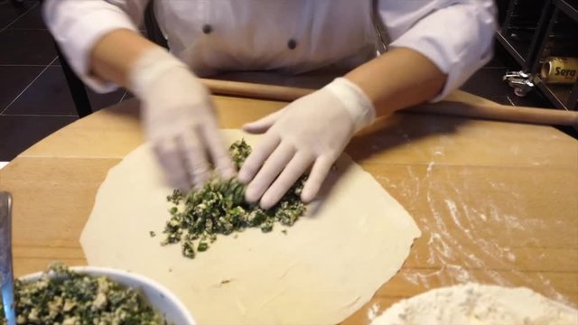 Gozleme, a Turkish pastry  in step 3 is filled.