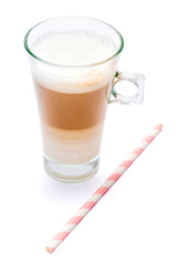 glass of fresh latte coffee isolated on white background with clipping path