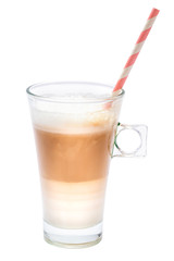 glass of fresh latte coffee isolated on white background with clipping path