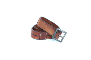 brown leather belt on isolated