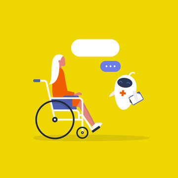 woman wheelchair robot healthcare yellow background clip art preview