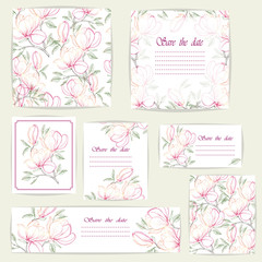 Set backgrounds with flowers Magnolias. Vector illustration. EPS 10