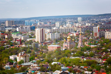 Fototapeta na wymiar The view from the heights of the city of Saratov, Russia