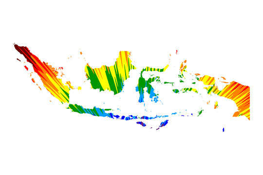 Indonesia - map is designed rainbow abstract colorful pattern, Republic of Indonesia map made of color explosion,