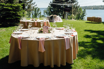 wedding table for guests in the forest