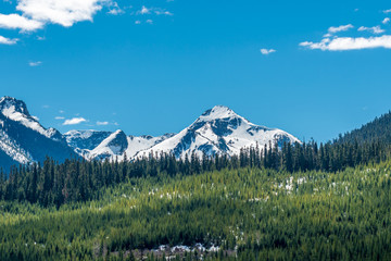 View of snow mountains at summer in British Columbia, Canada.