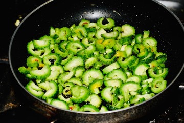 frying pan with vegetables