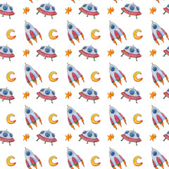 Hand painted watercolor space seamless pattern