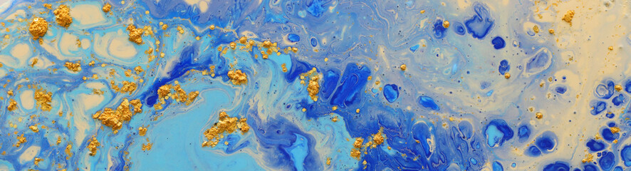 Abstract marbleized effect background. Blue creative colors. Beautiful paint with the addition of gold
