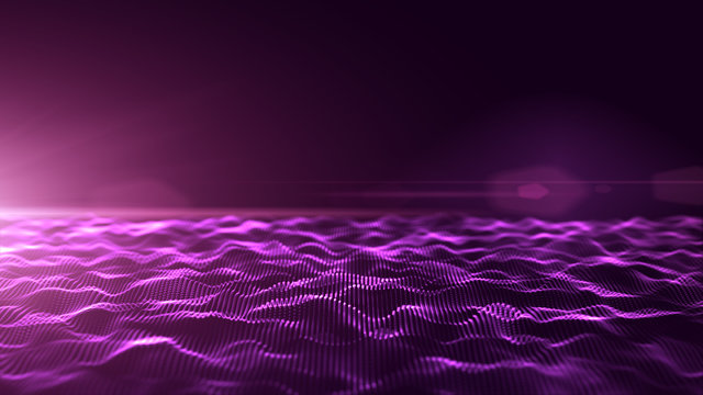 Abstract Purple Digital Waves Background With Light Flare