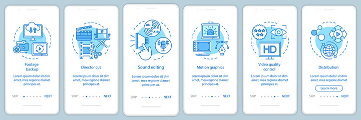 Video production onboarding mobile app page screen vector template