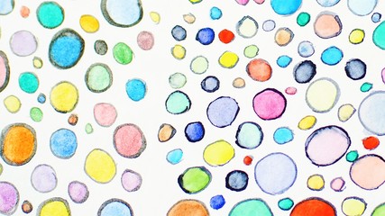 Multicolored watercolor hand drawn circles pattern. Round shapes ornament. Colored painted bubbles design