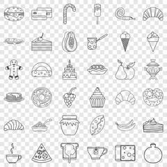 Pancake icons set. Outline style of 36 pancake vector icons for web for any design