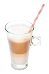glass of fresh latte coffee isolated on white background with clipping path