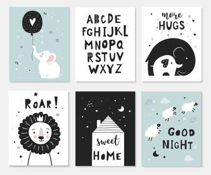 Little Elephant, Lion, Lamb And Alphabet,  Posters For Baby Room, Greeting Cards, Kids And Baby T-shirts And Wear.