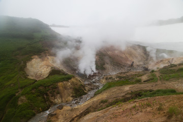 A small valley of geysers near the Mutnovsky geo power station in Kamchatka