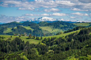 Fototapeta na wymiar Ötscher mit Schnee und Landschaft