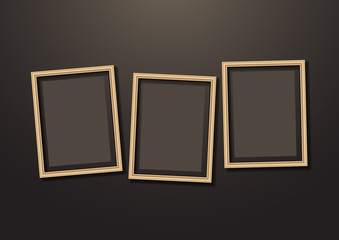 Collection of vector empty wooden frames for paintings or photographs on the wall. Different design.