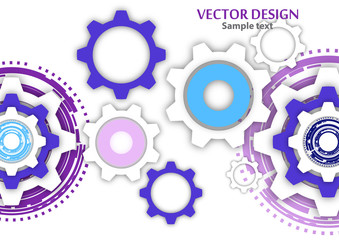 Technological colorful background with cogwheel, gears, cover template.
