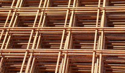heap of arusty welded net at the construction site