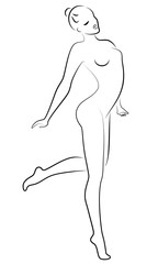 Fototapeta premium Silhouette of slender lady. Girl gymnast. The woman is flexible and graceful. She is jumping. Graphic image. Vector illustrati