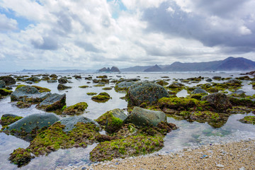 Fototapeta na wymiar View of Mawi rocky Beach, Lombok Island, Indonesia