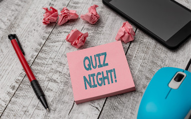 Text sign showing Quiz Night. Business photo showcasing evening test knowledge competition between...