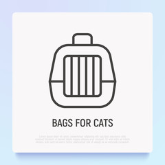 Pet transport bag thin line icon. Modern vector illustration of carrying equipment for cat or dog.