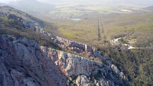 Aerial of Baydar Gate and the cliff below it. drone