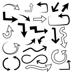 Arrows set. Mixed style black flat icons. Vector illustration isolated