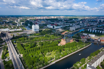 Fototapeta na wymiar Aerial: The Cathedral on the island in Kaliningrad