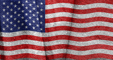 Obraz premium USA flag against a background of fabric texture, Happy Independence Day