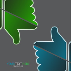 Abstract isolated thumb up and thumb down. Icon, assessment symbol.