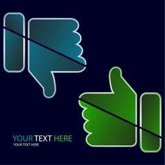 Abstract isolated thumb up and thumb down. Icon, assessment symbol.