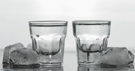 Shots of vodka in glasses. White background